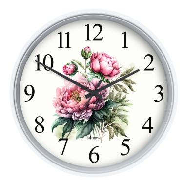 Imagem de Relógio Parede Herweg Quartz 22cm Nacional 660126 Flores Branco - Branco