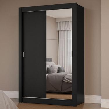 Imagem de Guarda-roupa Solteiro 2 Portas De Correr Com Espelho Preto Milano Madesa Preto