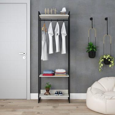Imagem de Estante Closet Arara Industrial 3 Prateleiras 187x60cm Dynamica Yescasa Snow/preto
