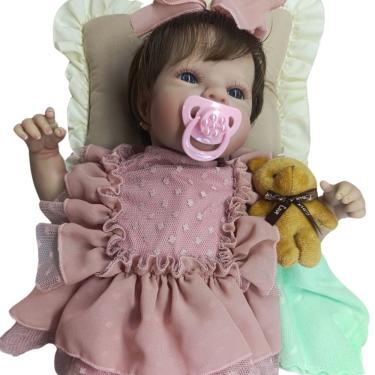 Imagem de Bebê Reborn Menina Olhos Abertos Artesanal Corpo De Pano Macio Antialérgico