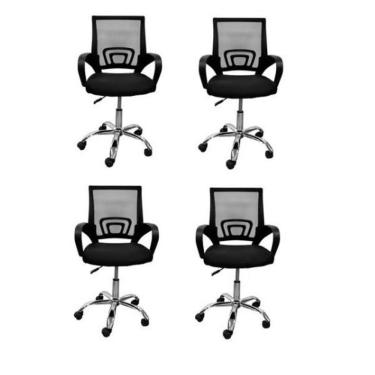 Imagem de Conjunto 4 Cadeiras Confortavel Para Trabalhar Escritório Diretor Secretaria Clinica Preto