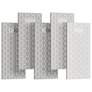 Imagem de Kalolary 5 Peças De Pedras Amolar Diamante, Afiador Facas, Placa Afiação Com Base Antiderrapante Para Formões, Ferramentas Acampamento, Cozinha E Atividades Ao Ar Livre (Grão 400/600/800/1000/1200)