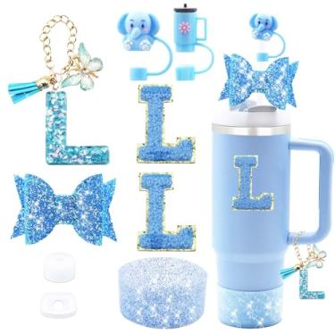 Imagem de Liangang Conjunto De 9 Acessórios Para Copos Stanley 30 Oz E 40 Oz, Incluindo 2 Capas Canudo Protetor, Rolha Antiderramamento, Pingente Alça, Com Laço, Adesivos Letras (Letra L)