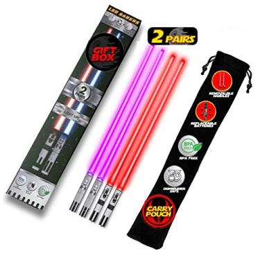 Imagem de Saber Chops Palitos De Sabre Luz Iluminados - Reutilizáveis Para Sushi, Conjunto 2 Pares Roxo E Vermelho