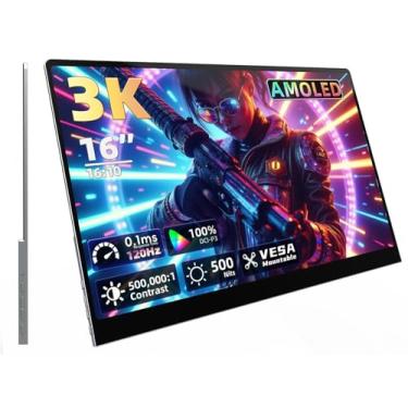 Imagem de QuinnCent Monitor Portátil Oled Com Alto-Falantes - 16'' 3K 2880X1800, Resposta De 120 Hz E 0,1 Ms, Taxa Contraste 500000:1, 500 Nits, Montável Em Vesa, Tela Usb-C/Hdmi Para Laptop, Mac, Mini Pc, Ma