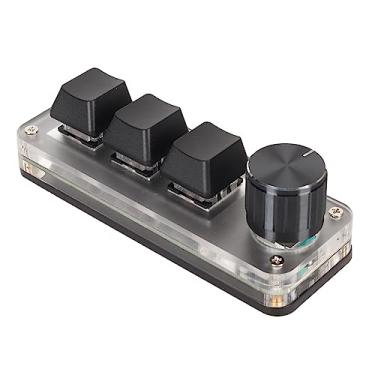 Imagem de Teclado mecânico para jogos de 3 teclas com 1 botão, mini teclado macro de programação com fio USB C, teclado programável de uma mão com interruptor azul (preto)