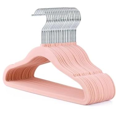 Imagem de Cabide Infantil de Veludo, Rosa, Kit com 10 Unidades, 28 cm x 18 cm, Ultrafino 5 mm, Antideslizante