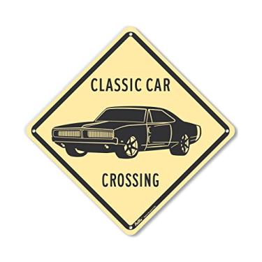 Imagem de PetKa Signs and Graphics Placa de alumínio PKAC-1226-NA_10x10 "Classic Car Crossing Charger", 25,4 cm x 25,4 cm, creme