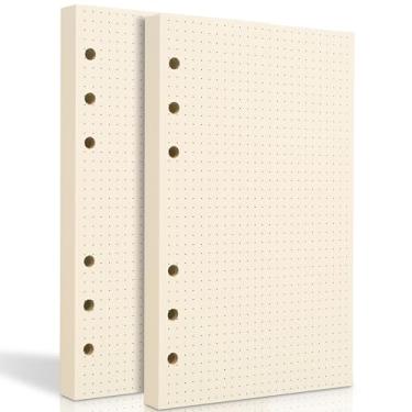 Imagem de 2 pacotes de papel quadriculado A6, 6 furos, refil pontilhado A6 para planejador/fichários/organizador, 16,7 x 4,2 polegadas, 80 folhas, bege, 100 g/m2