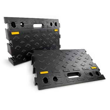 Imagem de ROBLOCK Rampa de Meio-Fio Automotivo Portátil de 4 "De Altura, 2 Peças, Rampa de Limite de Plástico Resistente, Estrutura de Rampa de Degrau Interligada, Capacidade de Carga de 6.600 Libras para Carro
