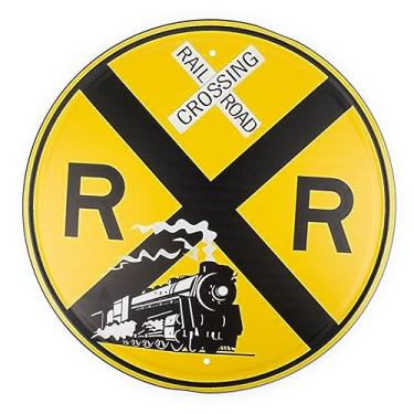 Imagem de Framendino, Placa de metal de 30,5 cm para trem, redondo, estanho, travessia de ferrovia, vintage, para decoração de parede