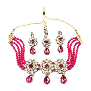 Imagem de SHINDE EXPORTS Conjuntos de joias tradicionais indianas gargantilha, colar de casamento, brincos, joias de declaração para mulheres, Medium, Metal, Sem Pedra Preciosa