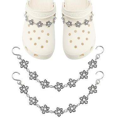 Imagem de Pacote com 17 pingentes de sapatos brilhantes para mulheres, par de correntes de sapatos de pérola, 12 peças de pingentes de decoração de joias femininas para tamancos, acessórios de pingente de flor e pérola DIY para Crocs para adultos, brindes de festa de aniversário, generic, Liga de aço, Strass