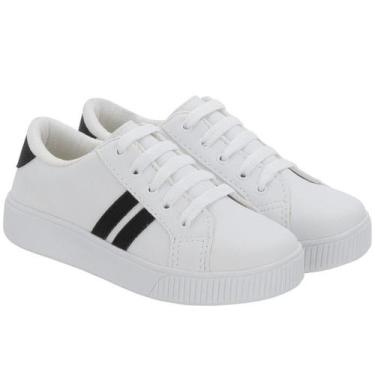 Imagem de Tênis Infantil MG Unisex Colegial Volta as Aulas Branco Com Tira Preto