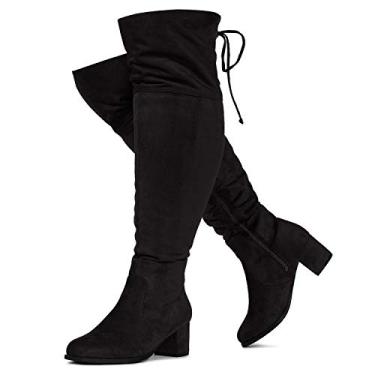 Imagem de Bota feminina RF ROOM OF FASHION de salto grosso, largo na panturrilha – plus size, Black Wide Calf (Over the Knee), 6 Wide