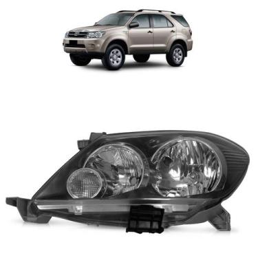Imagem de Farol Dianteiro Hilux SW4 2005 2006 2007 2008 Máscara Negra Lente Lisa