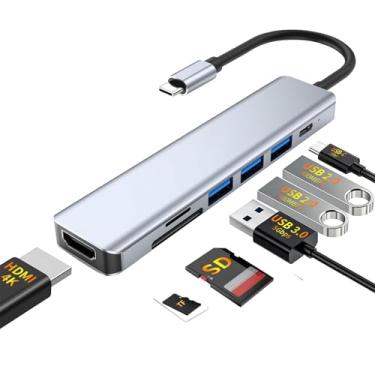 Imagem de Hub USB-C 7 em 1 com HDMI 4K a 60Hz, 3 Portas USB 3.0, Leitor de Cartão SD/TF, Entrada Tipo C para Energia e Carregamento Rápido – Adaptador Multiportas para Notebook e PC