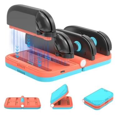 Imagem de Foldable 4-Slot Charging Dock for Nintendo Switch 2, Portable Travel-Ready Charging Station with LED Indicators, Fast Charging for JoyCons Controllers (Orange Blue)