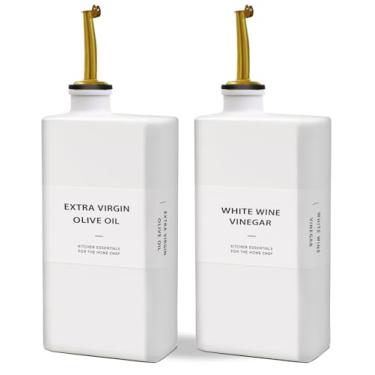 Imagem de Gelury Garrafa dispensadora de azeite de oliva para cozinha, dispensador de molho de soja de 500 ml, conjunto de galheteiro de óleo e vinagre com proteção UV, dispensador de molho de soja (branco