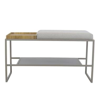 Imagem de Banco Sapateira Eros Assento Trama Pérola e Base Champange 80cm - 6723