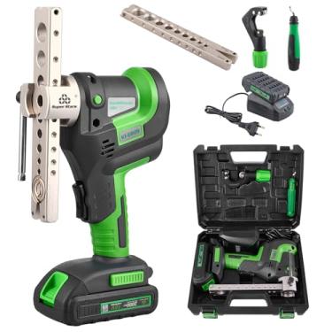 Imagem de Super Stars Kit de ferramentas de queima elétrica sem fio, ferramenta de alargamento de tubo de cobre HVAC de 1/10.2 cm – 3/10.2 cm com cone excêntrico de 45°, grampos métricos e SAE, ferramentas de