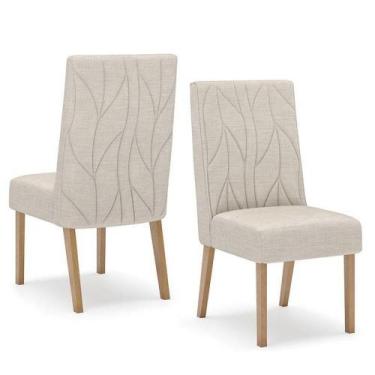 Imagem de Cadeira Para Mesa De Jantar Eloá Kit 2 Peças Nature Linho - Henn - MÓV
