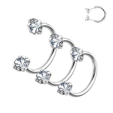 Imagem de ALACLO 3 peças de anéis de nariz femininos de aço inoxidável 316L, 20 g, ferradura, sem fio, lábio, septo, labret, sobrancelha, daith, hélice, tragus, cartilagem, brincos, piercing de 7 mm/8 mm/9 mm