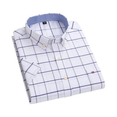 Imagem de Camisa Oxford Xadrez Masculina Plus Size - Manga Curta 100% Algodão, 3