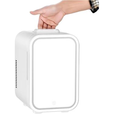 Imagem de Mini Geladeira Com Espelho Led Portátil 12v Refrigerador E Aquecedor De Geladeira Para O Dia De Natal Presente, Cuidados Com A Pele, Bebidas, Alimentos, Casa, Escritório E Carro