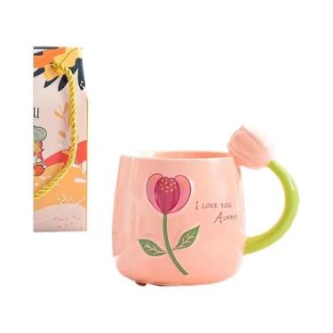 Imagem de Caneca De Cerâmica Floral Fofa De 410ml Com Alça De Tulipa Para Café, 