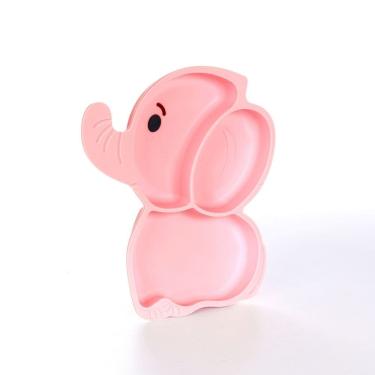 Imagem de Prato Bebe Infantil Silicone Ventosa 3 Divisórias Introdução Alimentar Elefantinho Rosa