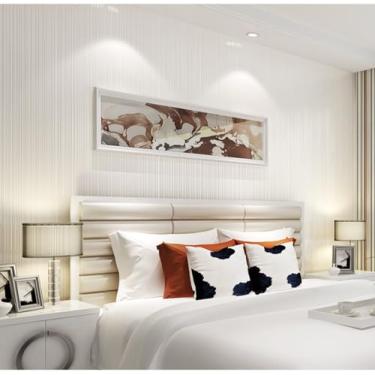 Imagem de Papel de parede moderno não tecido listrado vertical não autoadesivo cor sólida quarto sala de estar restaurante decoração papel de parede off-white 53 * 950 cm