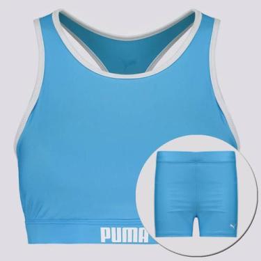 Imagem de Conjunto Shorts Hotpants e Top Puma Gym Feminino Azul e Branco, G