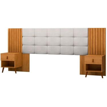Imagem de Cabeceira Estofada para cama box casal/Queen JA Móveis Suiça Lady com 02 mesas de cabeceira Nature