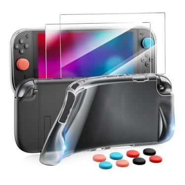 Imagem de Capa protetora transparente para Nintendo Switch 2 (2025), capa protetora KOVA TPU Grip para Nintendo Switch 2 Joycon e console com películas temperadas e tampas de polegar, kit de acessórios