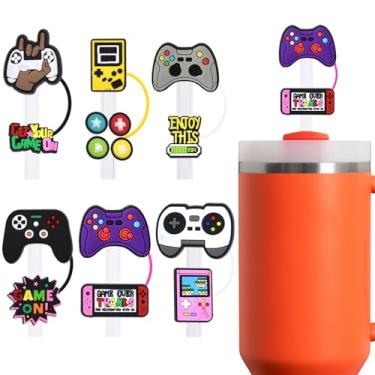 Imagem de 6 peças de capa de canudo de videogame fofo para copo Stanley Cup 1,134 g, acessórios de canudos servem para topos de palha de 10 mm a granel à prova de poeira, protetores reutilizáveis protetor de