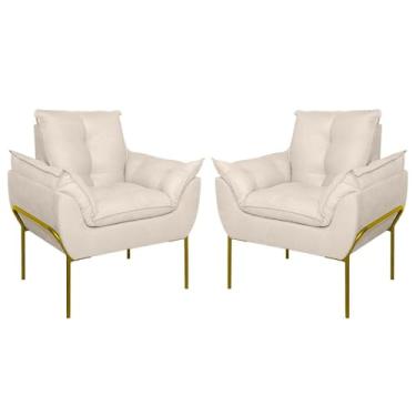 Imagem de Kit 02 Poltronas Base Metal Dourada Sala Quarto Balaqui Decor Cor:bege