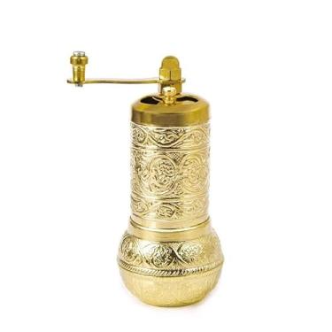 Imagem de Generic Moedor de café manual turco, moedor de especiarias Zamac dourado com padrão decorativo, moedor de pimenta recarregável de 10 cm com manivela ajustável