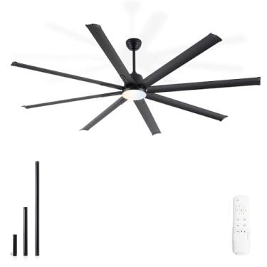 Imagem de Minislak Ventilador de cobertura de 84 polegadas com luz e controle remoto, ventilador grande com 8 lâminas de alumínio preto, motor CC silencioso de 6 velocidades, ventiladores de teto internos e