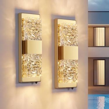 Imagem de HITOO Luminária externa crepúsculo ao amanhecer montada na parede - Arandela de parede impermeável de 35 cm com lâmpadas LED de 12 W lâmpada de parede externa moderna de cristal para corredor porta