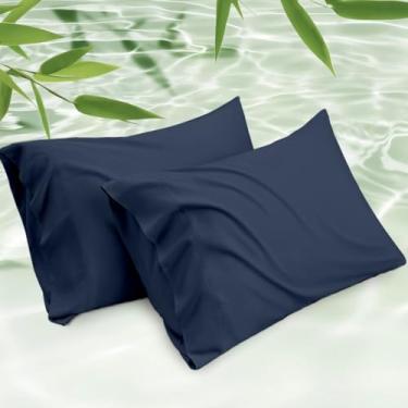 Imagem de Conjunto de 2 fronhas de bambu grandes Kamas | 100% naturalmente cultivadas | Ultramacias | Resfriamento para pessoas com sono quente | Fronha Gaint Viscose Derivada de Bambu (Azul-marinho, Queen- 58