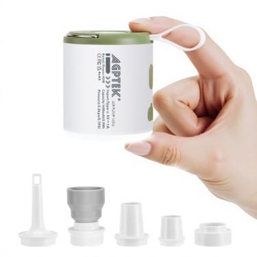 Imagem de AGPTEK Bomba de ar portátil para infláveis, bomba de ar elétrica recarregável minúscula de 5,5 kPa 1600 mAh com luz de LED para colchão de ar, boias de piscina, sacos de armazenamento a vácuo, mini