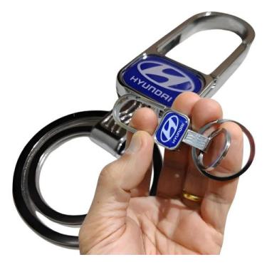 Imagem de Chaveiro Hyundai Metal Mosquetão Chave Carro Argola Dupla Metal Cromad