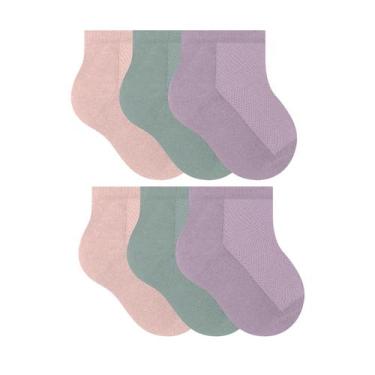 Imagem de Kit 6 Pares De Meias Selene Infantil Cano Curto Algodão, Salmão, Lilás