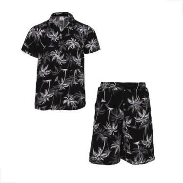 Imagem de Conjunto Infantil Floral Social Coqueiro Havaiana - Ziby Kids, Preto, 