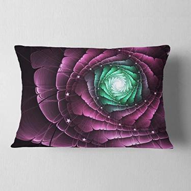 Imagem de Designart Fractal Flower Green Purple Digital Art' Lombar sala de estar, sofá, enchimento de almofada + capa de almofada impressa em ambos os lados 30,5 x 50,8 cm