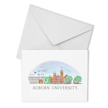 Imagem de Valiant Gifts 4 x 6 cartões de felicitações papel University of Auburn aquarela Skyline com envelopes Boxed Campus Scene conjunto de 10 mostre seu orgulho de tigre