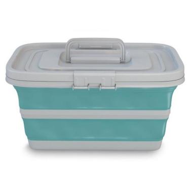 Imagem de Caixa Organizadora Retrátil Em Polipropileno Flashlimp - 7 Litros Azul Com Cinza