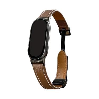 Imagem de Pulseira para Xiaomi Mi Band 10, 9 e 8, pulseira de substituição em couro legítimo, correia magnética ajustável, acessórios para Xiaomi (Café, Mi Band 9)