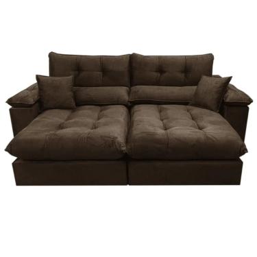 Imagem de Sofá Harissa com Molas Ensacadas 4 Lugares Retrátil e Reclinável 250cm Tecido Veludo Ferreira Neto Cor Marrom